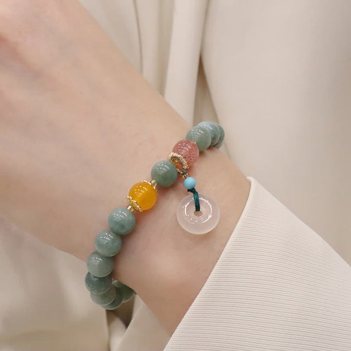 Buddha Stones Cyan Jade Lotus Pumpkin Wish Peace Buckle Amethyst Crystal Healing Bracelet - Peace Buckle - image 11