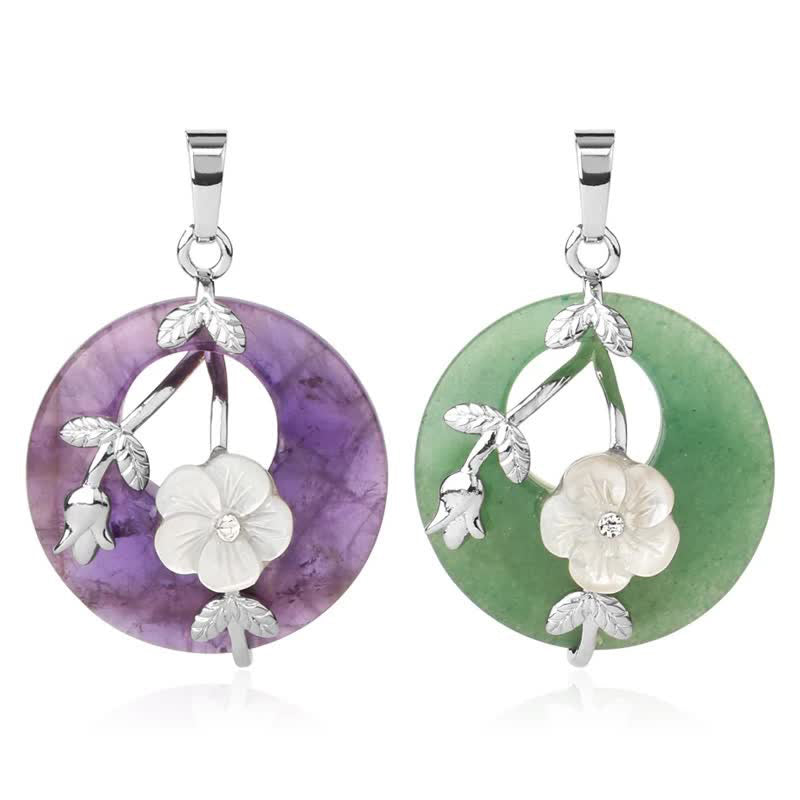 Buddha Stones Various Crystal Amethyst Green Aventurine Flower Healing Necklace Pendant - image 0