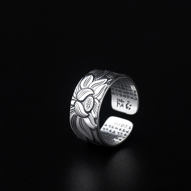 Buddha Stones Tibetan Lotus White Copper Enlightenment Ring - image 3