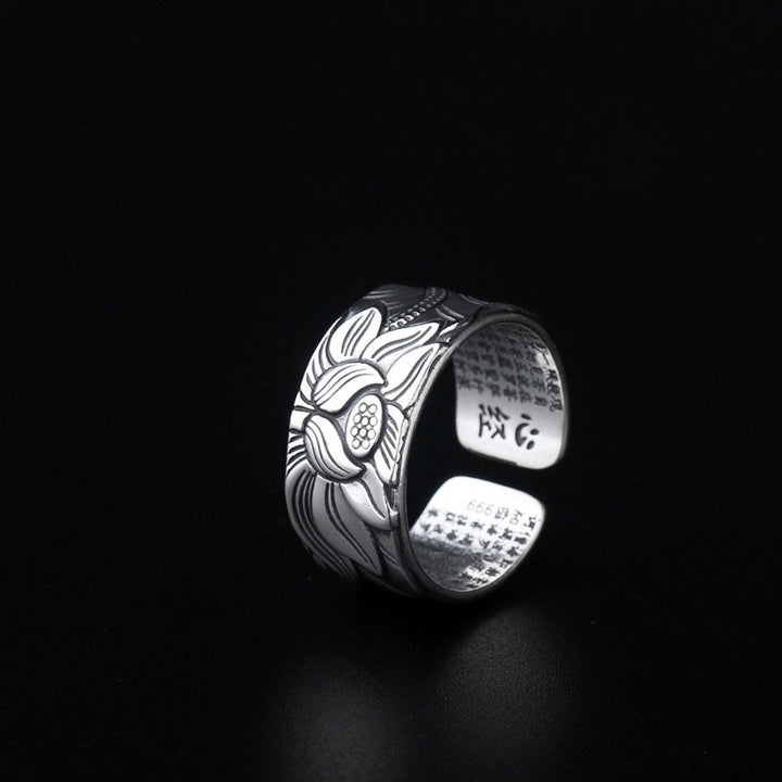 Buddha Stones Tibetan Lotus White Copper Enlightenment Ring - image 3