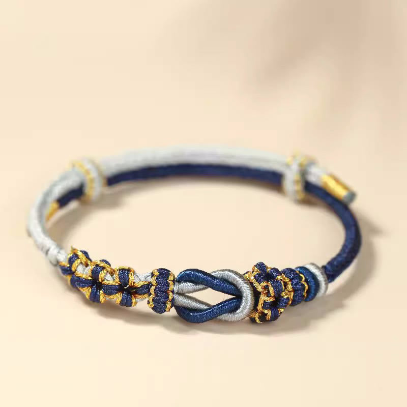 Buddha Stones Handmade Peach Blossom Knot Eight Thread Peace Knot Luck Protection Bracelet - Blue Gray(Wrist Circumference 15-19cm) - image 12