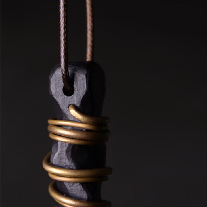 Buddha Stones Tibet Ebony Wood Copper Balance Peace Necklace Pendant - image 4