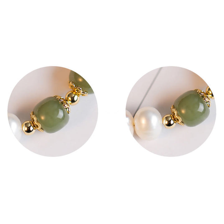 Buddha Stones 14K Gold Plated Natural Pearl Hetian Cyan Jade White Jade Sincerity Bead Chain Bracelet - image 6