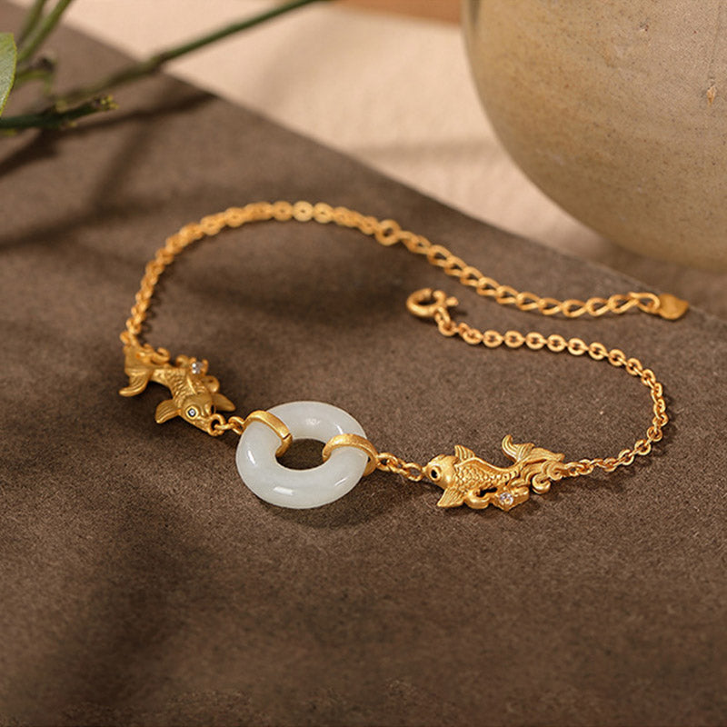 Buddha Stones White Jade Koi Fish Prosperity Bracelet - image 4