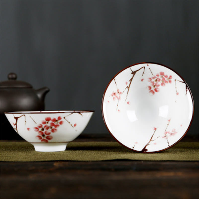 Buddha Stones Flowers Fu Character Mountains Lotus Cherry Blossoms Ceramic Teacup Kung Fu Tea Cup - Red Flower Branches 8.5cm*4cm*90ml - image 6