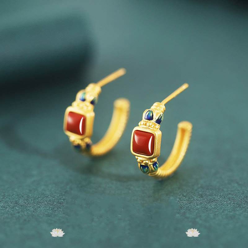 925 Sterling Silver Red Agate Lotus Confidence Calm Stud Earrings - image 3