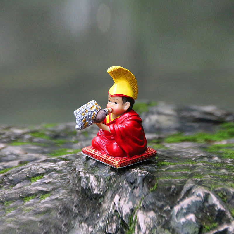 Buddha Stones Hand Painted Tibetan Lama Figures Carved Creative Home Office Car Decoration Ornament - Conch Lama - image 11