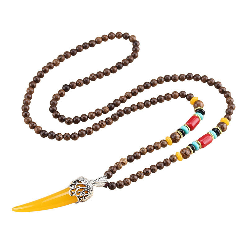 Wenge Wood Turquoise Stone Horn Style Protection Meditation Necklace Pendant - image 4