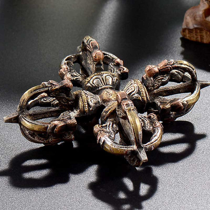 Tibetan Handmade 5 Prong Double Dorje Copper Iron Thunderbolt Strength Vajra - image 9