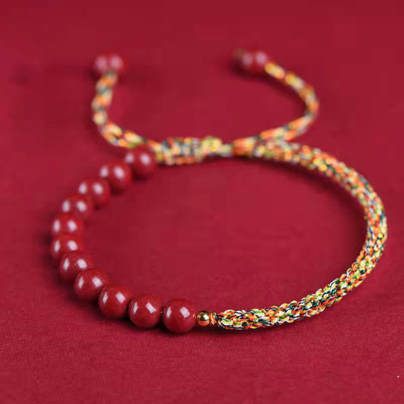 Buddha Stones Natural Cinnabar King Kong Knot Blessing String Bracelet - Cinnabar Multicolored String - 6mm - image 0