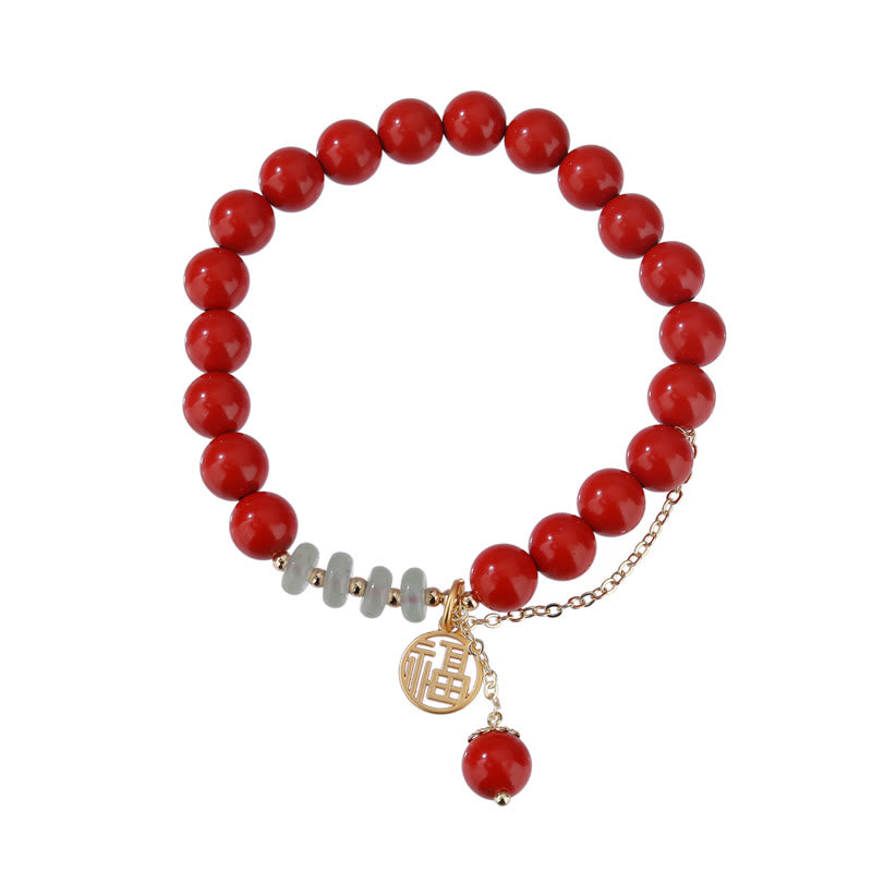 Buddha Stones Cinnabar Auspicious Fu Character Jade Calm Bracelet - image 8