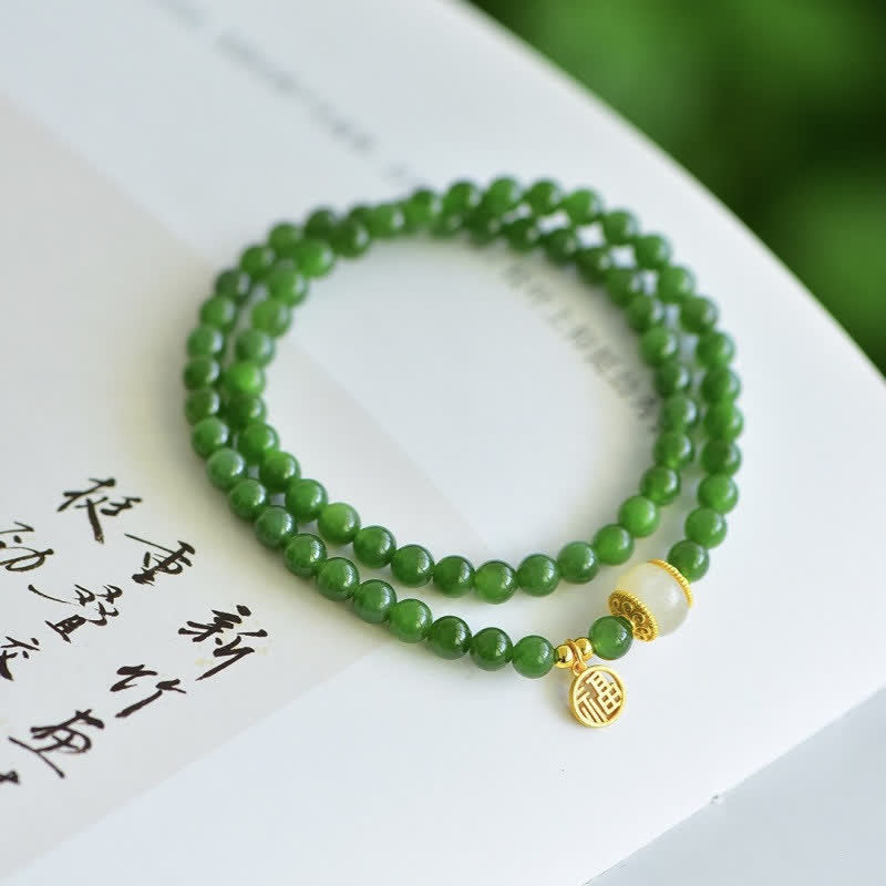 Buddha Stones Hetian Cyan Jade Happiness Blessing Bracelet - Hetian Cyan Jade(Success♥Healing) - image 0