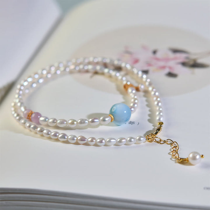 Buddha Stones 925 Sterling Silver Natural Pearl Larimar Sincerity Necklace Pendant - image 1