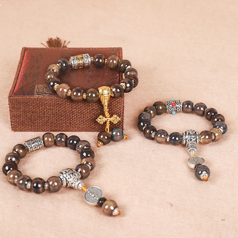 Buddha Stones Tibet Om Mani Padme Hum Prayer Wheel Dorje Vajra Engraved Glass Bead Wisdom Bracelet - image 1