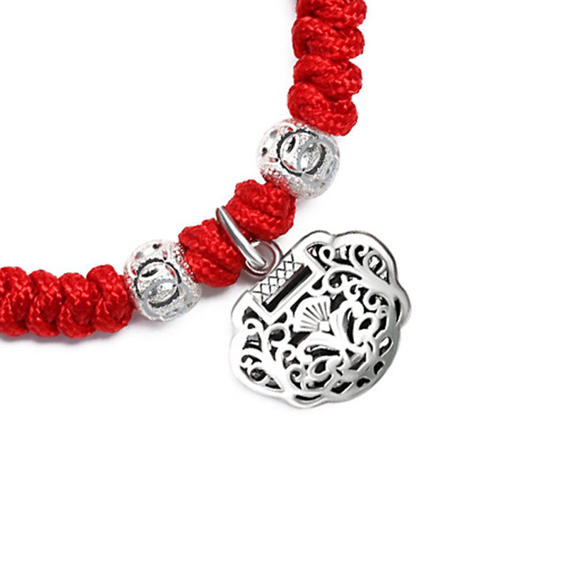 Buddha Stones 925 Sterling Silver Chinese Lock Charm Multicolored Red String Protection Handmade Braided Kids Bracelet - image 10
