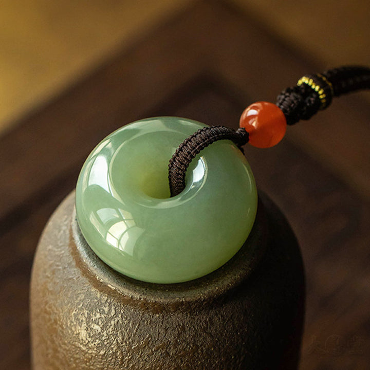 Buddha Stones Natural Round Jade Gray Jade Peace Buckle Luck Necklace Pendant - image 4