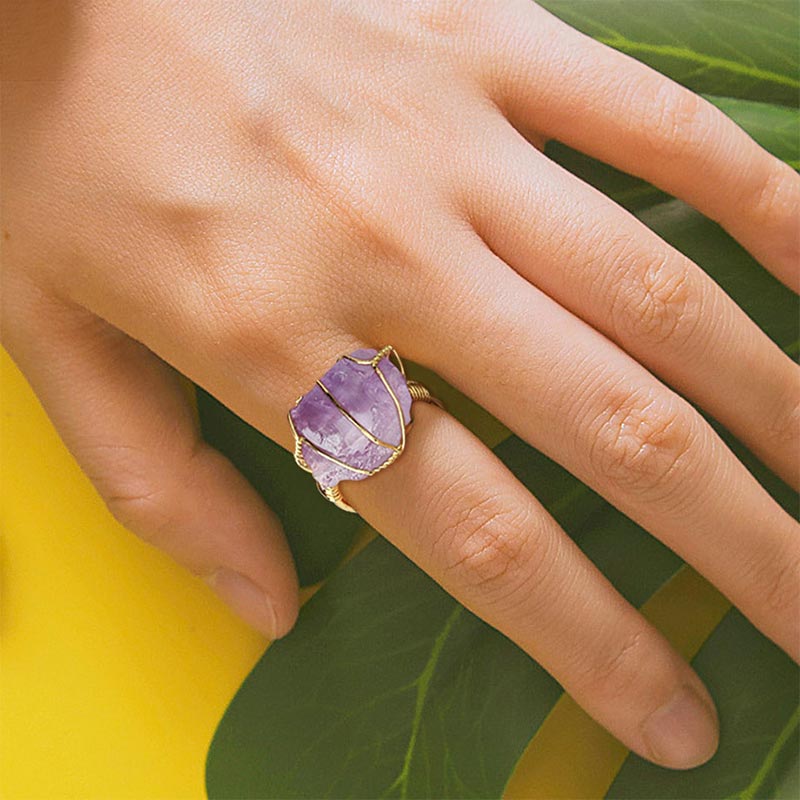 Buddha Stones Natural Crystal Gemstone Amethyst Adjustable Ring - image 2