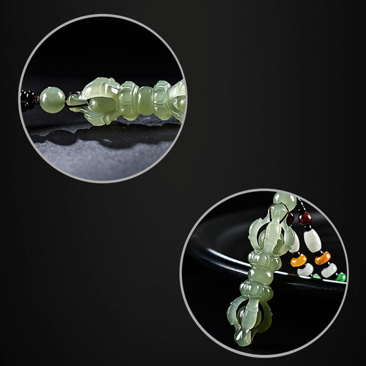 Tibetan Natural Hetian Cyan Jade White Jade Dorje Vajra Engraved Success Necklace Pendant - image 5