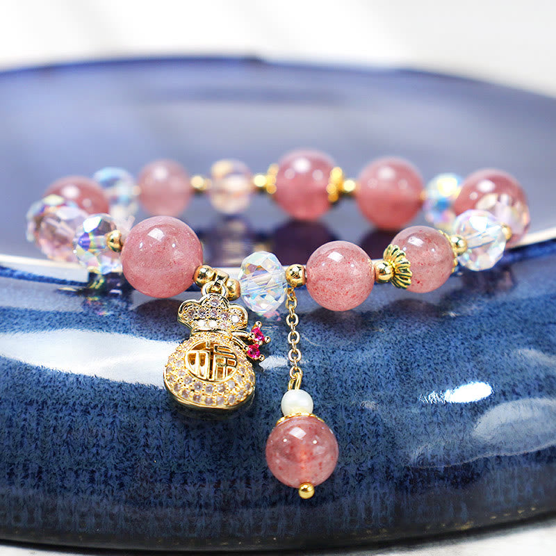 Buddha Stones "Wishing Love and Sweet Blessings"Strawberry Quartz Bracelet Includes Gift Message Card - image 3