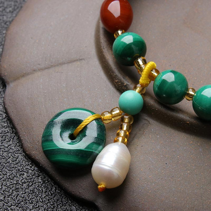 Natural Malachite Red Agate Bead Protection Charm Bracelet - image 3