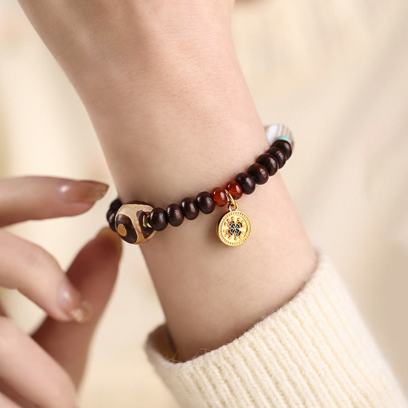 Buddha Stones Natural Tibet Purple Bodhi Seed Dzi Bead God of Wealth Wisdom Bracelet - image 5