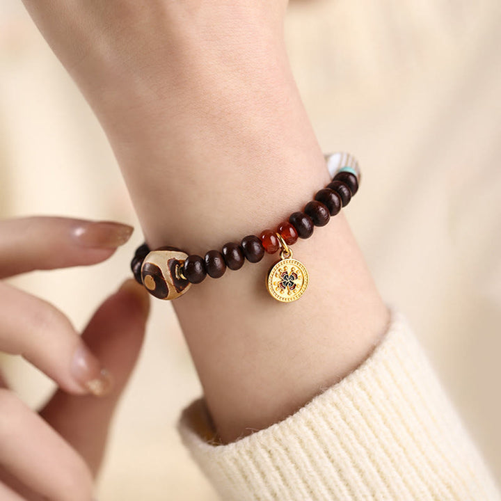 Buddha Stones Natural Tibet Purple Bodhi Seed Dzi Bead God of Wealth Wisdom Bracelet - image 5