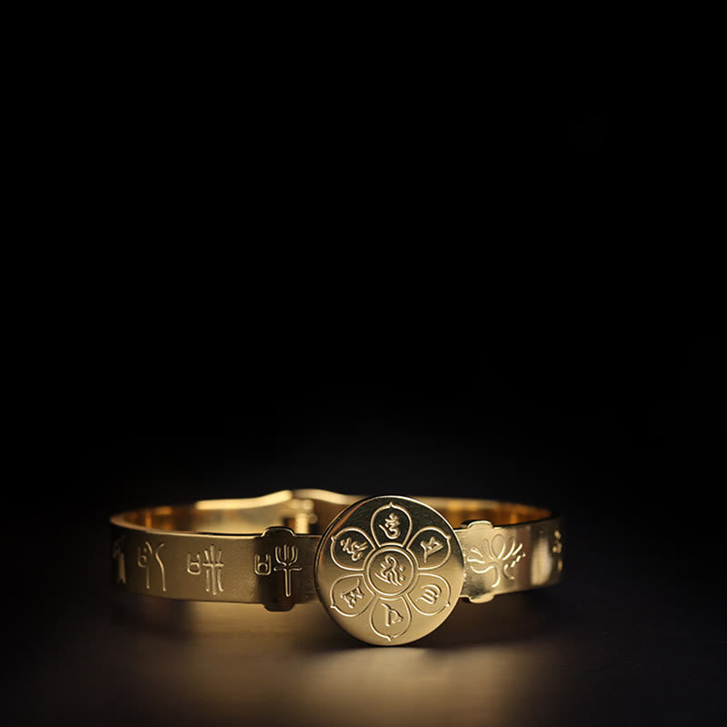 Buddha Stones Yin Yang Lotus Om Mani Padme Hum Mantra Titanium Steel Harmony Bracelet Bangle - image 16