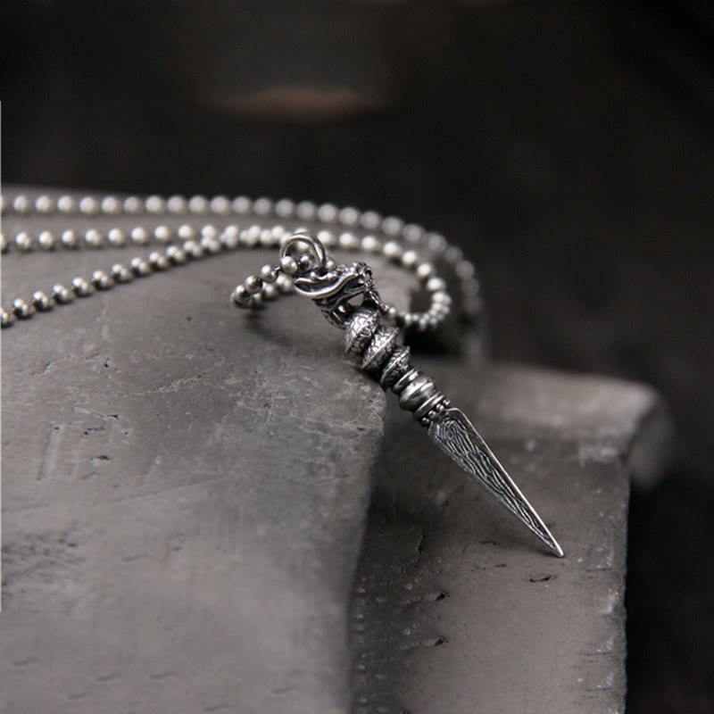 Buddha Stones 925 Sterling Silver Year of the Dragon Design Dorje Vajra Protection Necklace Pendant - image 1