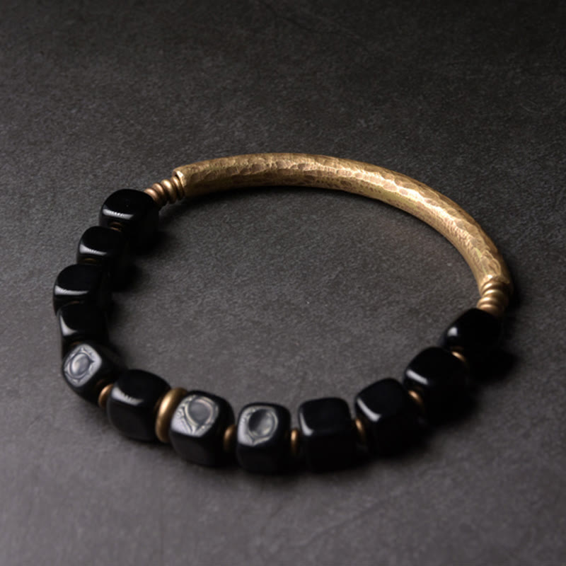 Buddha Stones Black Obsidian Crystal Copper Strength Couple Bracelet - image 8