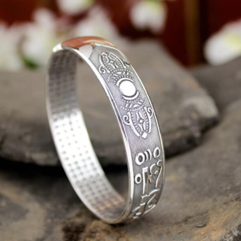 Buddha Stones Tibetan Sanskrit White Copper Meditation Prayer Bracelet Bangle - image 3
