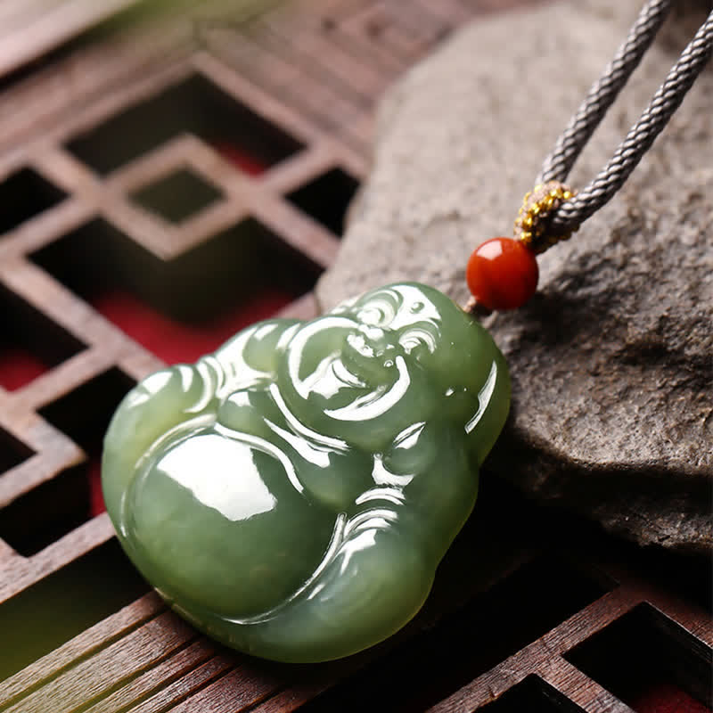Buddha Stones Laughing Buddha Hetian Jade Abundance Necklace String Pendant - image 3