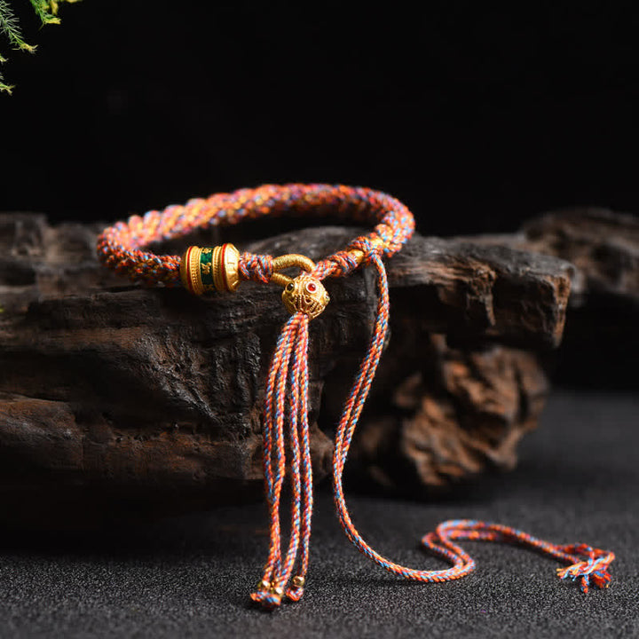 Buddha Stones Tibetan Handmade Luck Prayer Wheel Bead Charm Weave Colorful String Bracelet - Orange&Blue(Wrist Circumference 14-19cm) - image 13