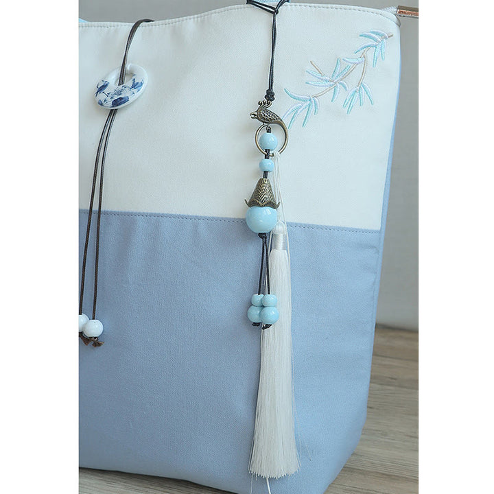 Buddha Stones Pear Flower Plum Peach Blossom Bamboo Embroidery Canvas Large Capacity Shoulder Bag Tote Bag - image 23