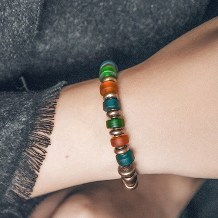 Buddha Stones Tibetan Colorful Glass Beads Copper Wealth Bracelet - image 3