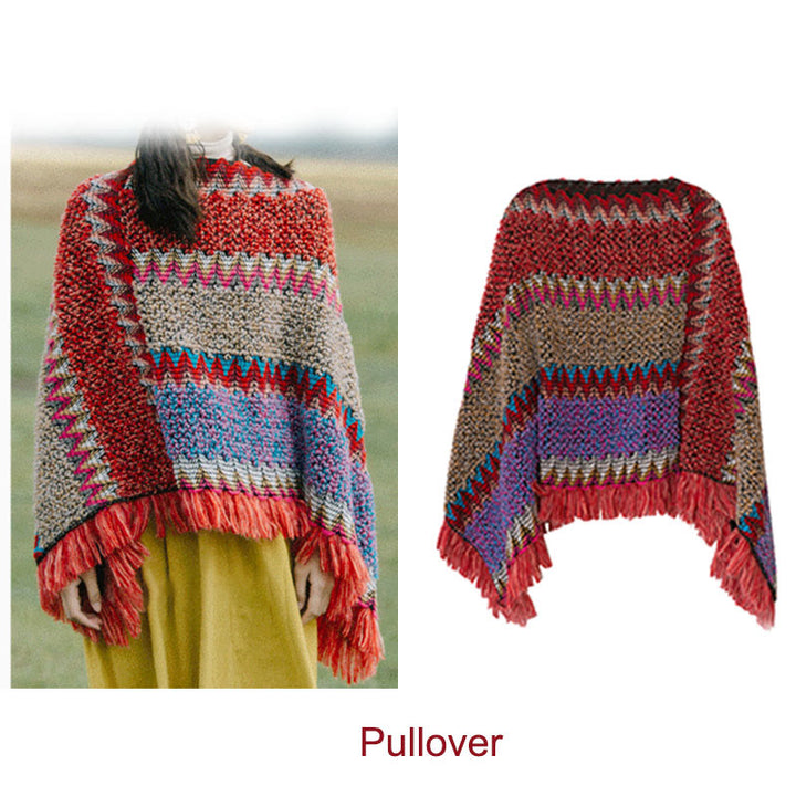 Buddha Stones Tibetan Shawl Knitting Warm Cloak Tibetan Tassel Scarf - image 14