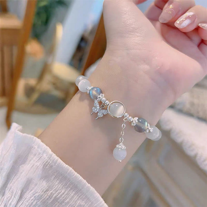 Buddha Stones Cat's Eye Moonstone Butterfly Star Charm Support Bracelet - image 8