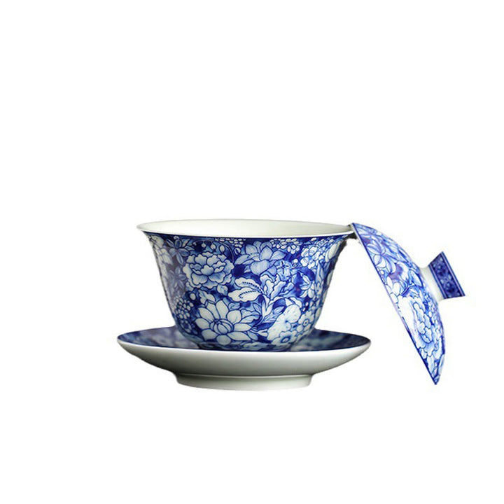 Buddha Stones Vintage Blue And White Porcelain Ceramic Gaiwan Sancai Teacup Kung Fu Tea Cup And Saucer With Lid - image 13