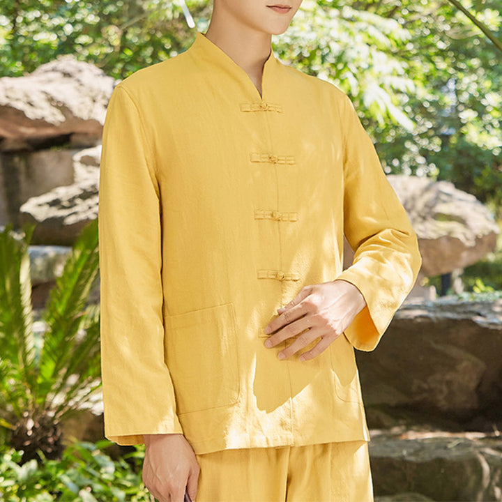 Buddha Stones Spiritual Zen Practice Yoga Meditation Prayer Clothing Cotton Linen Men's Set - Gold - US/UK/AU48，EU58 (6XL) - image 9