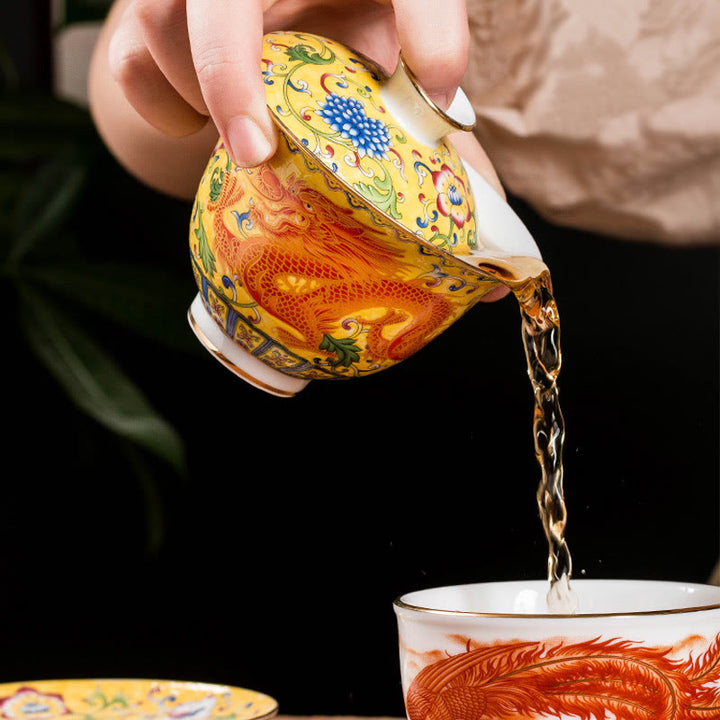 Buddha Stones Dragon Phoenix Flower Design Ceramic Gaiwan Sancai Teacup Kung Fu Tea Cup And Saucer With Lid - image 10