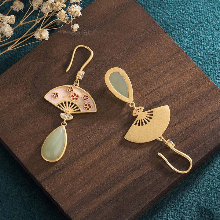 Buddha Stones Natural Green Aventurine Fan Pattern Luck Drop Earrings - image 8