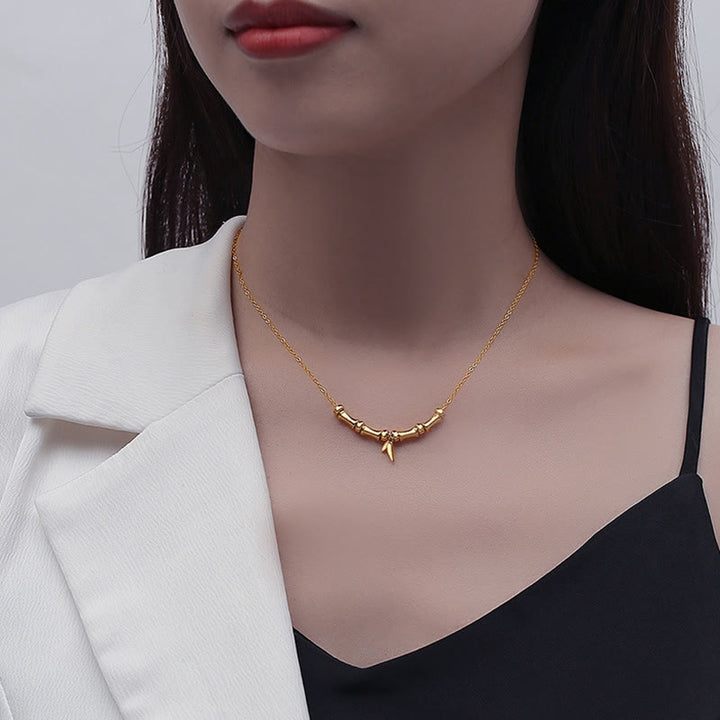 Buddha Stones Golden Bamboo Pattern Titanium Steel Wealth Necklace Pendant - image 5
