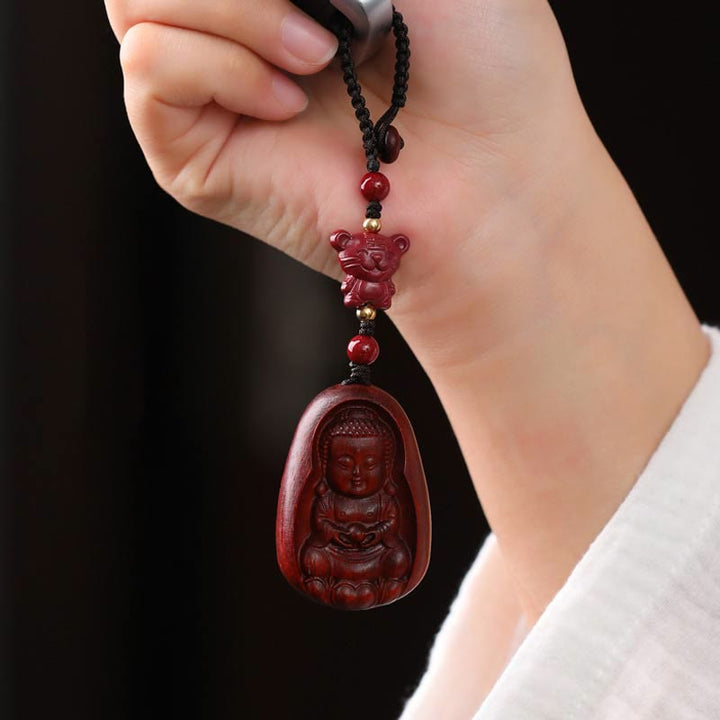 Buddha Stones Small Leaf Red Sandalwood Buddha Cinnabar Chinese Zodiac Amulet Protection Key Chain - image 14