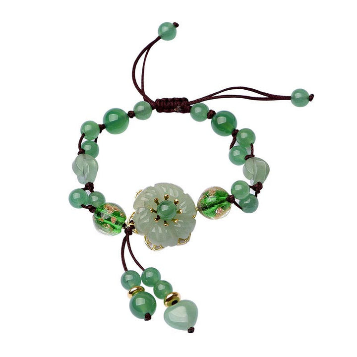 Buddha Stones Natural Green Jade Luck Dangling Flower Bracelet - image 5