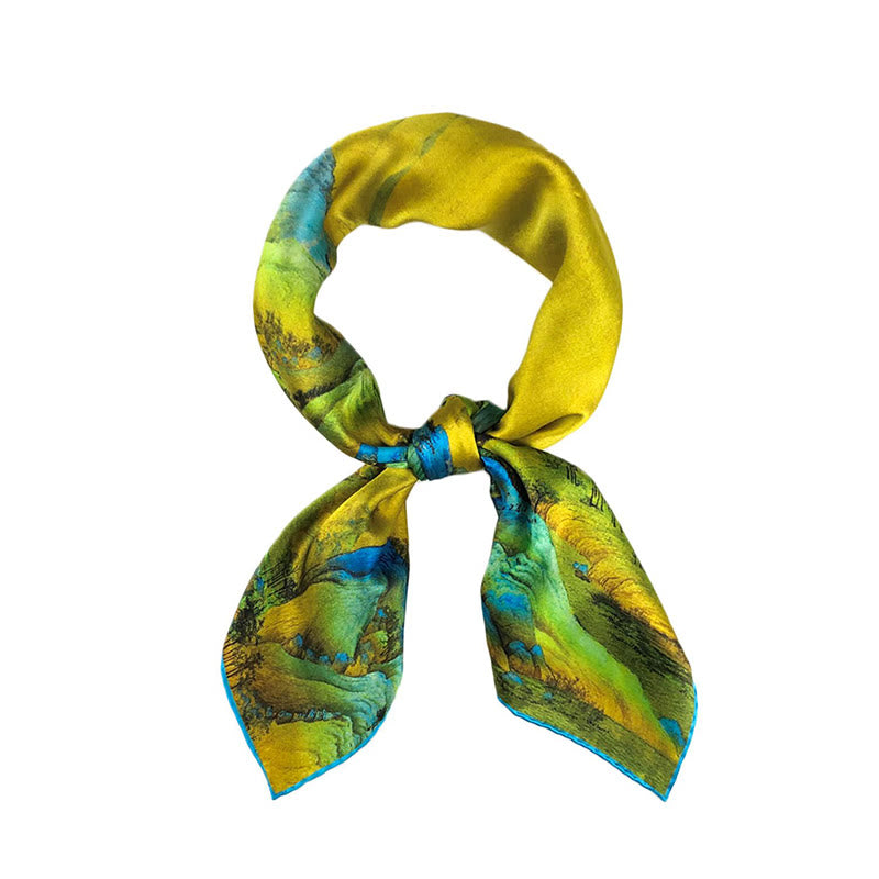 Buddha Stones A Panorama of Rivers and Mountains 100% Mulberry Silk Scarf Premium Grade 6A Silk Shawl - 100% Mulberry Small Silk Scarf 52*52cm - image 17