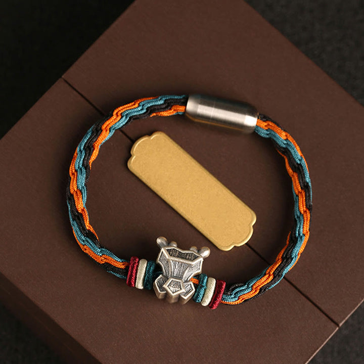 Buddha Stones Handmade 999 Sterling Silver Year of the Dragon Chinese Zodiac Protection Colorful Reincarnation Knot Rope Bracelet - image 3