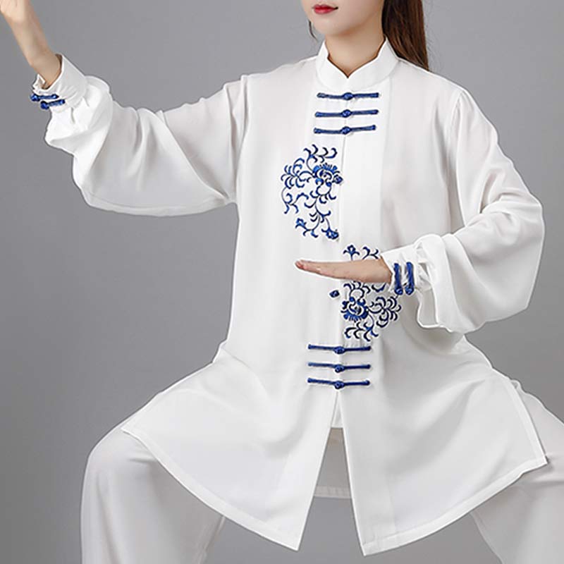 Buddha Stones Flower Embroidery Meditation Prayer Spiritual Zen Tai Chi Qigong Practice Unisex Clothing Set - image 1
