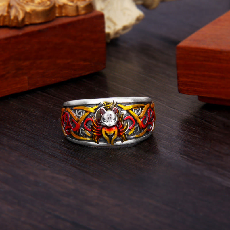 Buddha Stones 999 Sterling Silver Nine Tailed Fox Success Protection Ring - 999 Sterling Silver - image 0