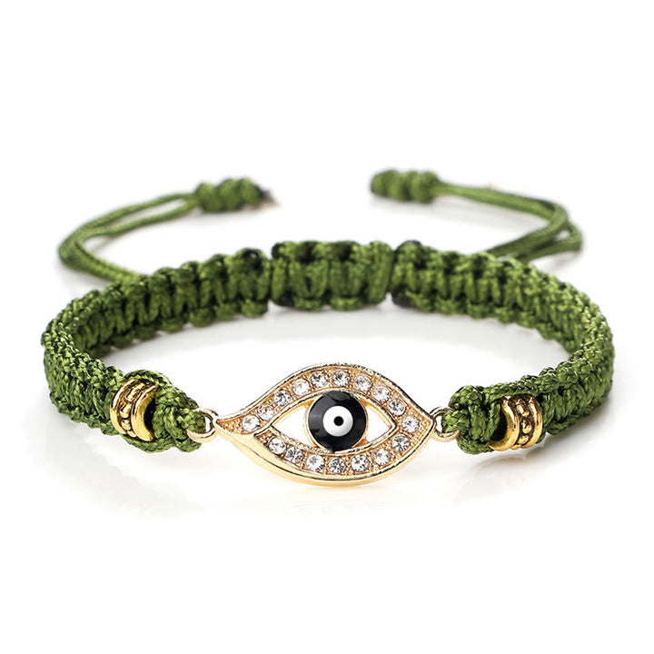 Buddha Stones Evil Eye Keep Away Evil Spirits String Bracelet - Green Black Evil Eye - Gold Border - image 14