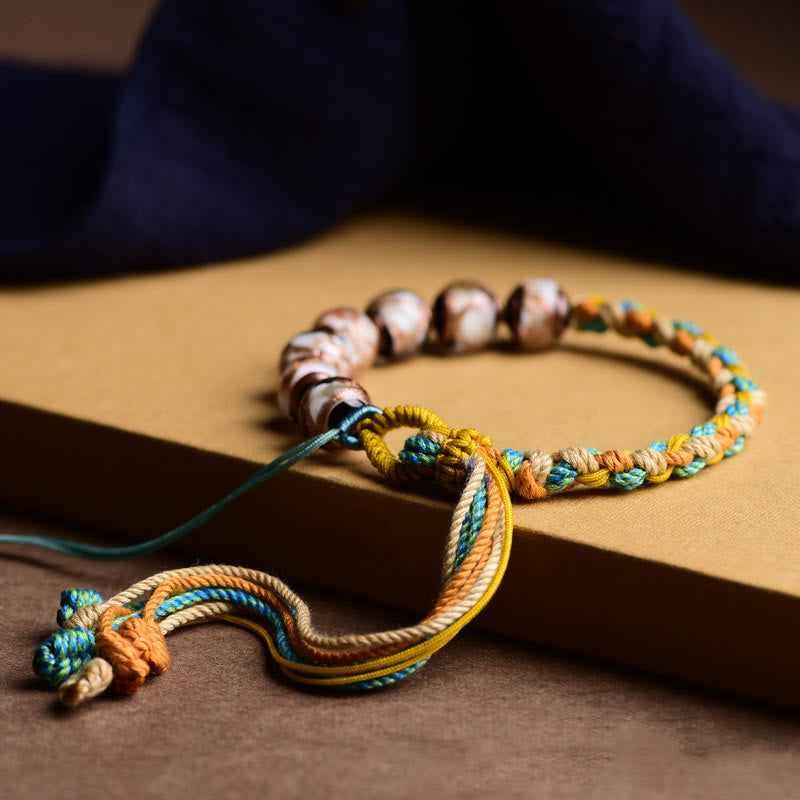 Buddha Stones Handmade Multicolored Rope Liuli Glass Bead Fortune Braided Bracelet - image 2