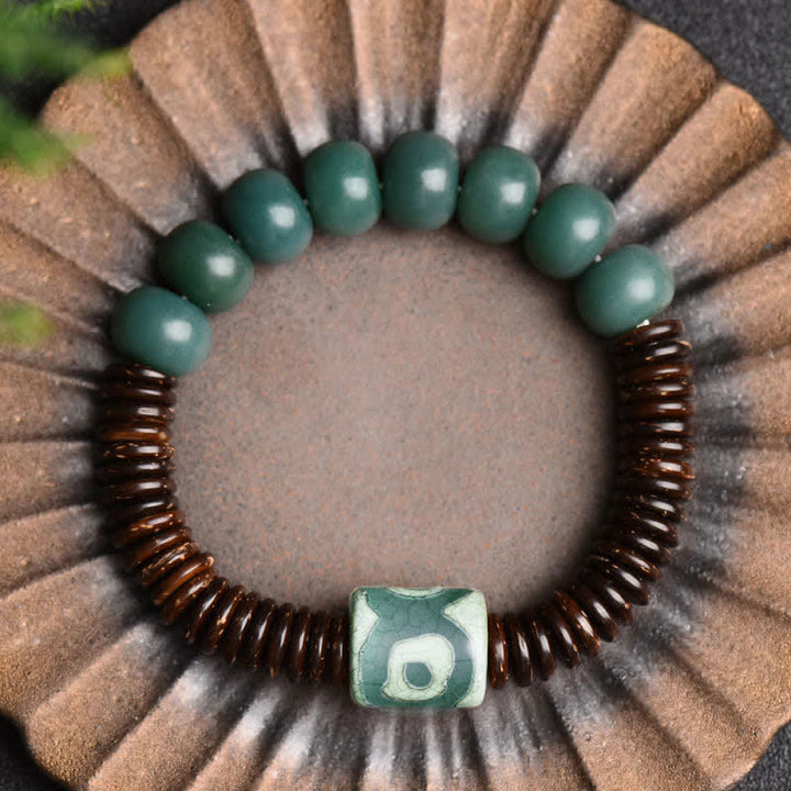 Tibetan Cyan Bodhi Seed Dzi Bead Coconut Shell Keep Away Evil Spirits Bracelet - image 2